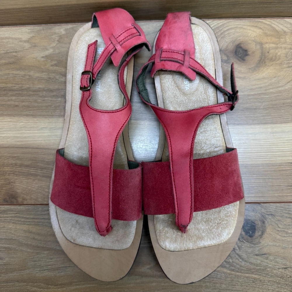 EL Naturalista Ankle Strap Sandals Thong 9.5 10 EU 40 Red Suede‎ Leather Walking